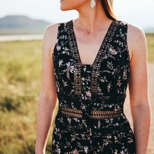 Black floral crochet maxi